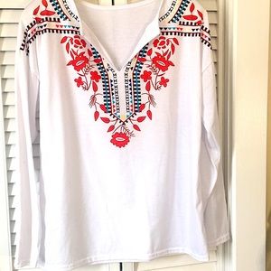 Floral Retro Open Cut Bohemian White Top Size Medium